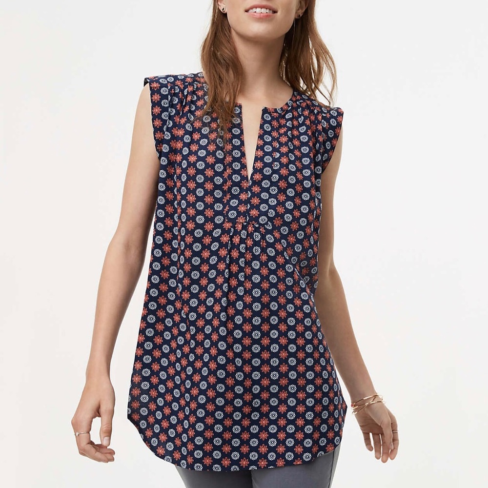 LOFT | Petite Floral Print Split Neck Top *NWT*
